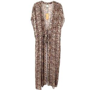 Kona Sol Snakeskin Print Tie Front Midi Kimono Coverup
